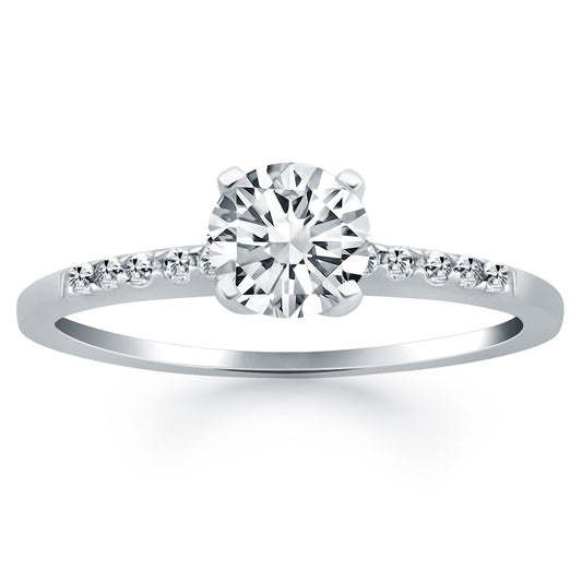 Size: 4 - 14k White Gold Engagement Ring with Diamond Band Design