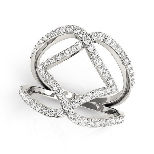 Size: 3.5 - 14k White Gold Entwined Design Diamond Dual Band Ring (3/4 cttw)