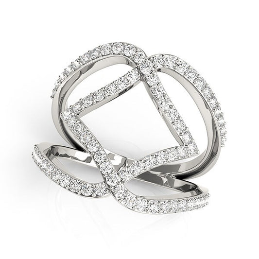 Size: 3 - 14k White Gold Entwined Design Diamond Dual Band Ring (3/4 cttw)