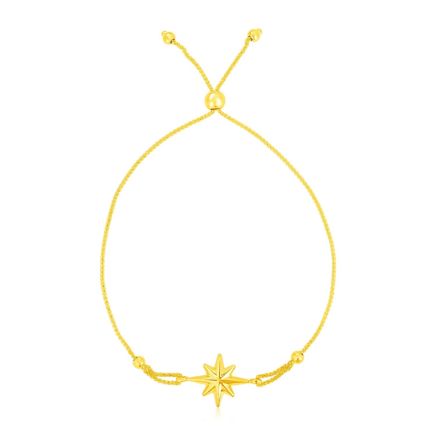 Size: 9.25'' - 14k Yellow Gold Adjustable Bracelet with Star