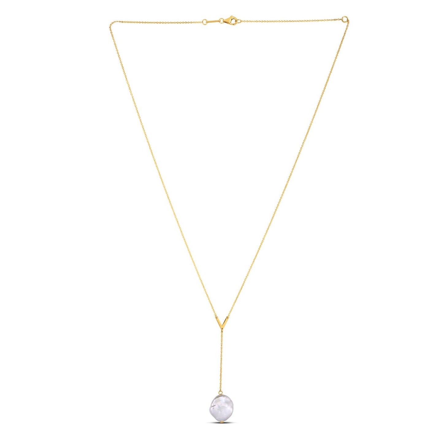 Size: 18 - 14k Yellow Gold Tesoro Pearl Lariat Necklace