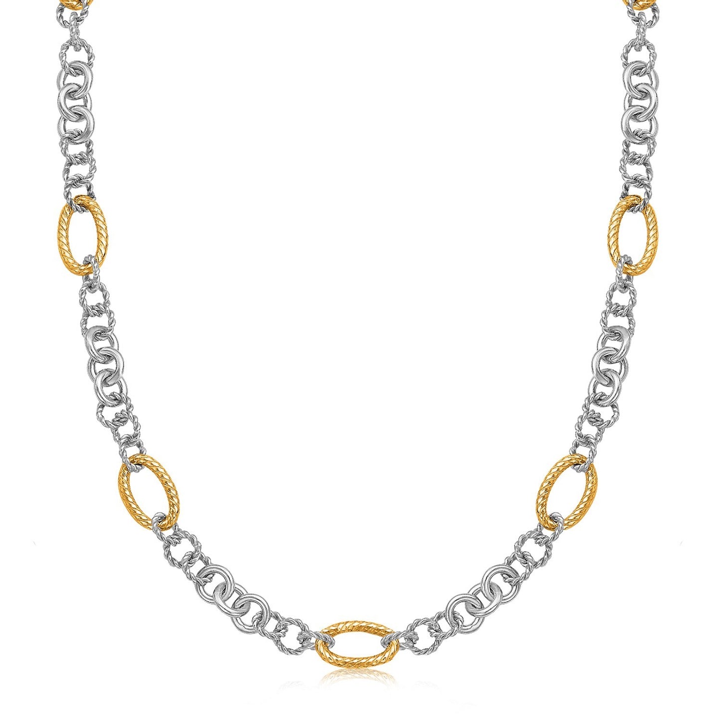 Size: 18'' - 18k Yellow Gold and Sterling Silver Rhodium Plated Multi Style Chain Necklace