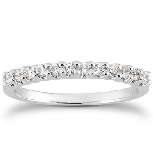 Size: 4 - 14k White Gold Fancy U Setting Shared Prong Diamond Wedding Ring Band