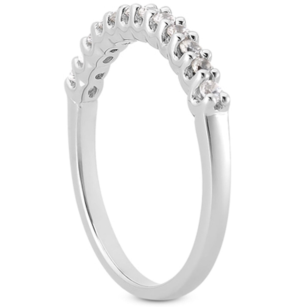 Size: 4 - 14k White Gold Fancy U Setting Shared Prong Diamond Wedding Ring Band