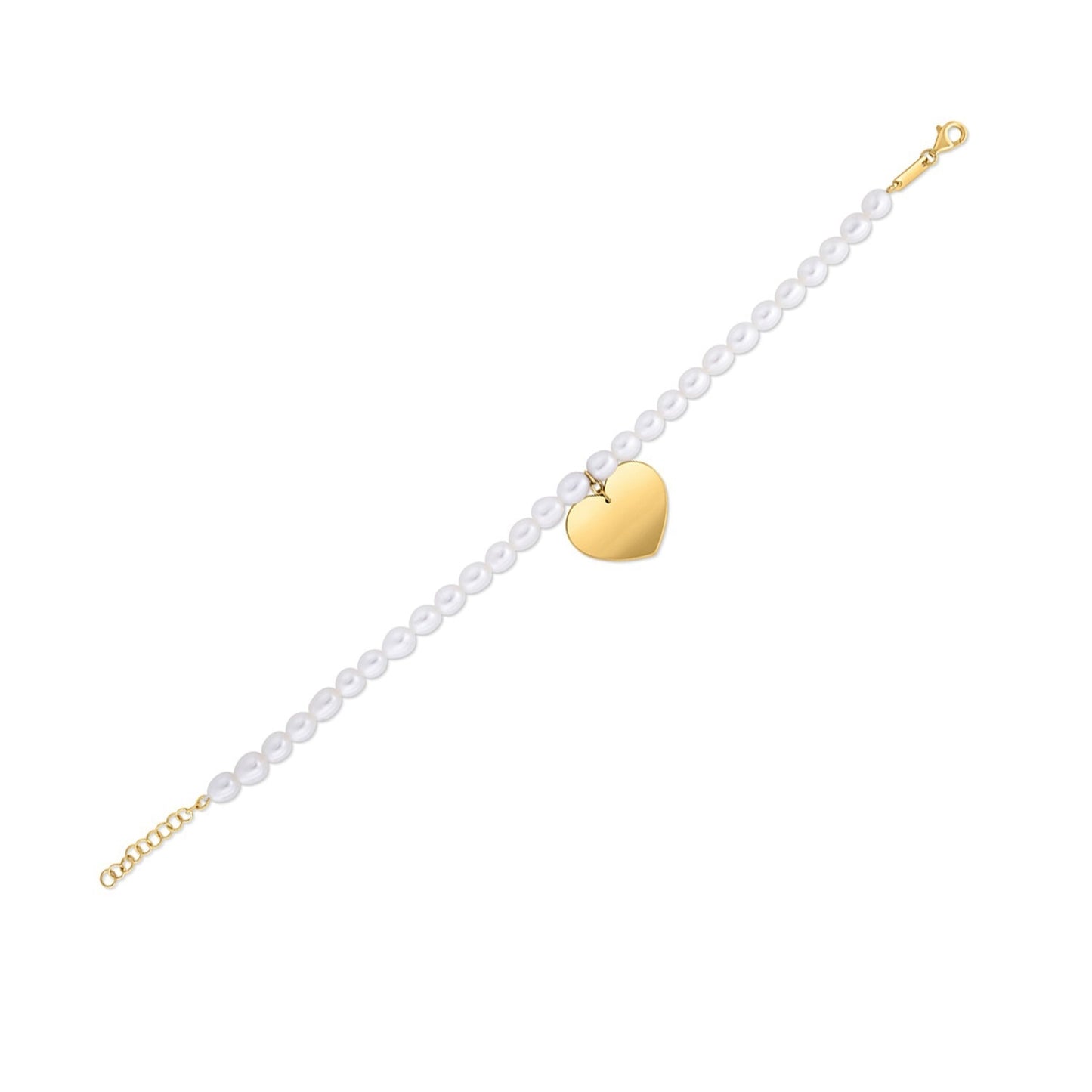 Size: 8 - 14k Yellow Gold Pearl Heart Charm Bracelet (19.00 mm)