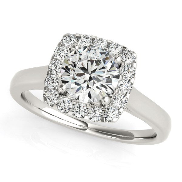 Size: 3 - 14k White Gold Square Shape Border Diamond Engagement Ring (1 1/3 cttw)