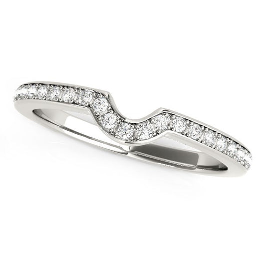 Size: 3 - 14k White Gold Modern Curved Prong Set Diamond Wedding Band (1/8 cttw)