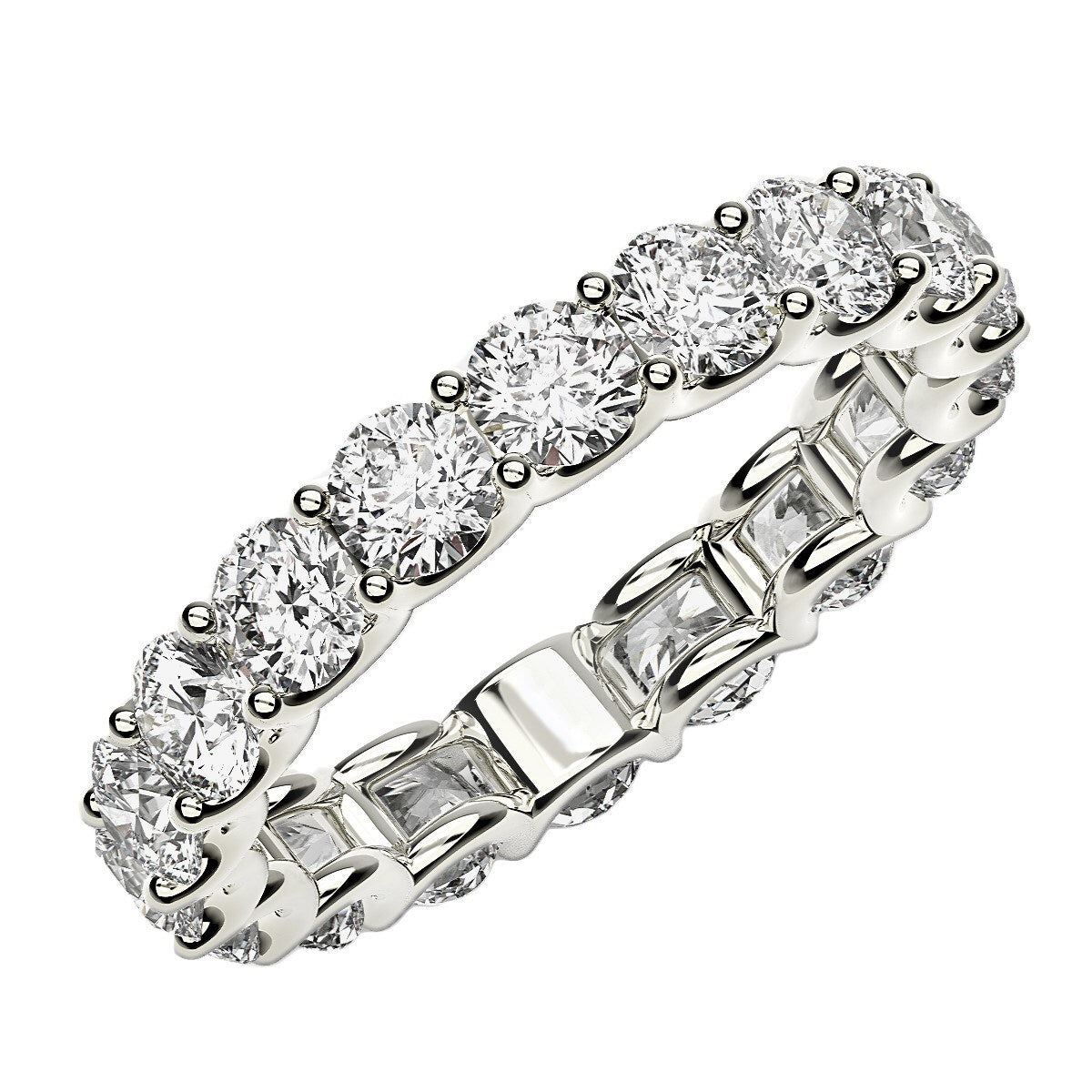 Size: 4.5 - Round Cut Lab Grown Diamond Eternity Ring in 14k White Gold (2 cttw FG/VS2)