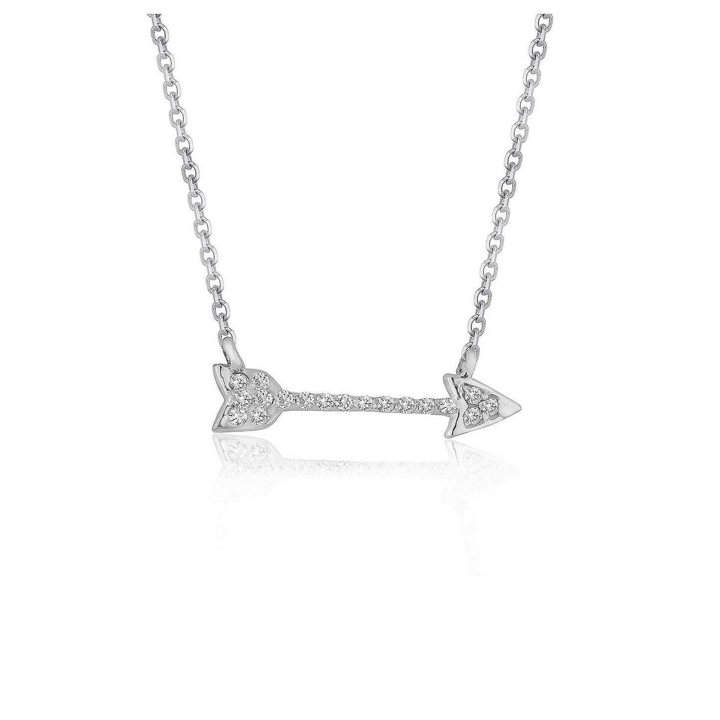 Size: 16'' - Diamond Arrow Style Pendant in 14k White Gold (1/10 cttw)