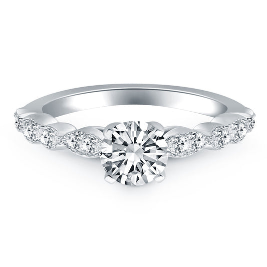 Size: 4 - 14k White Gold Fancy Shaped Diamond Engagement Ring Mounting