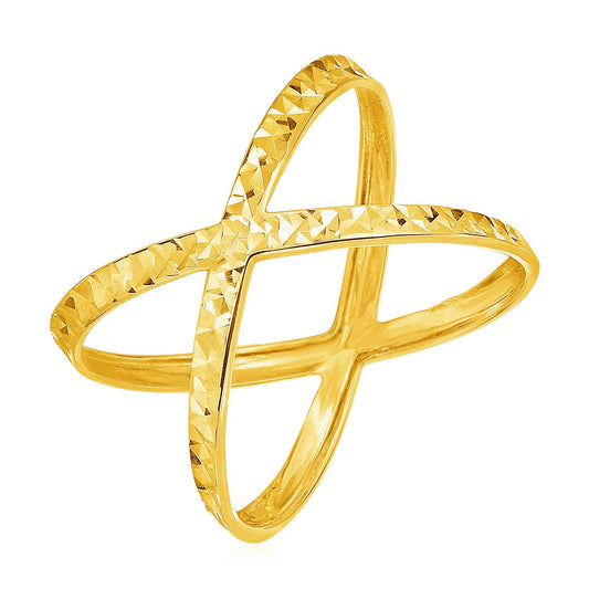 Size: 8 - 14k Yellow Gold Textured X Profile Ring