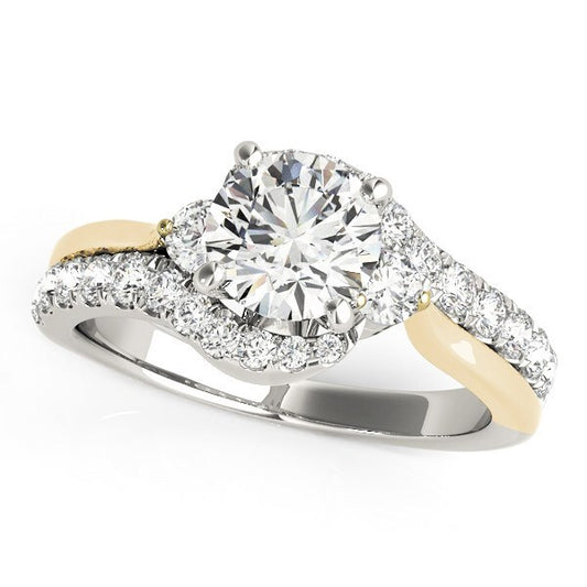 Size: 3 - 14k White And Yellow Gold Round Bypass Diamond Engagement Ring (1 1/2 cttw)