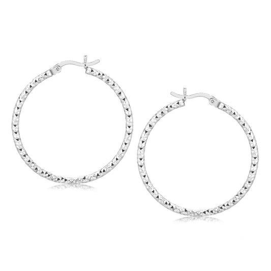 Sterling Silver Rhodium Plated Woven Style Polished Hoop Earrings(2x30mm)