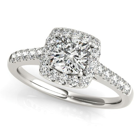 Size: 3.5 - 14k White Gold Square Outer Shape Round Diamond Engagement Ring (3/4 cttw)