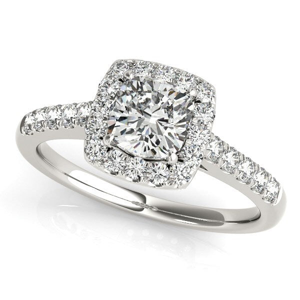 Size: 3 - 14k White Gold Square Outer Shape Round Diamond Engagement Ring (3/4 cttw)