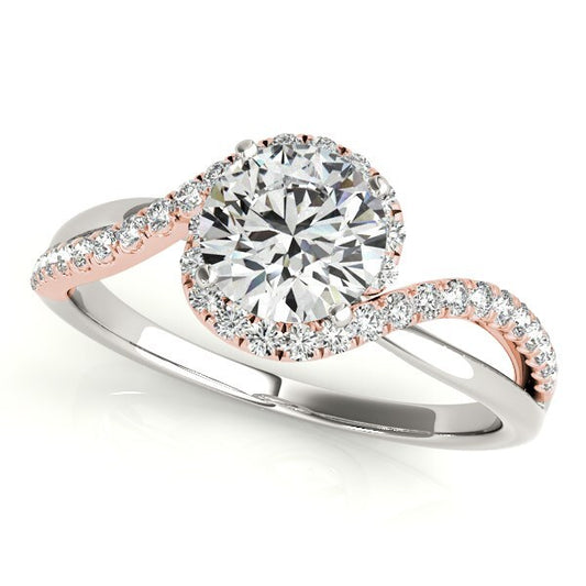 Size: 3.5 - 14k White And Rose Gold Bypass Band Diamond Engagement Ring (1 1/8 cttw)