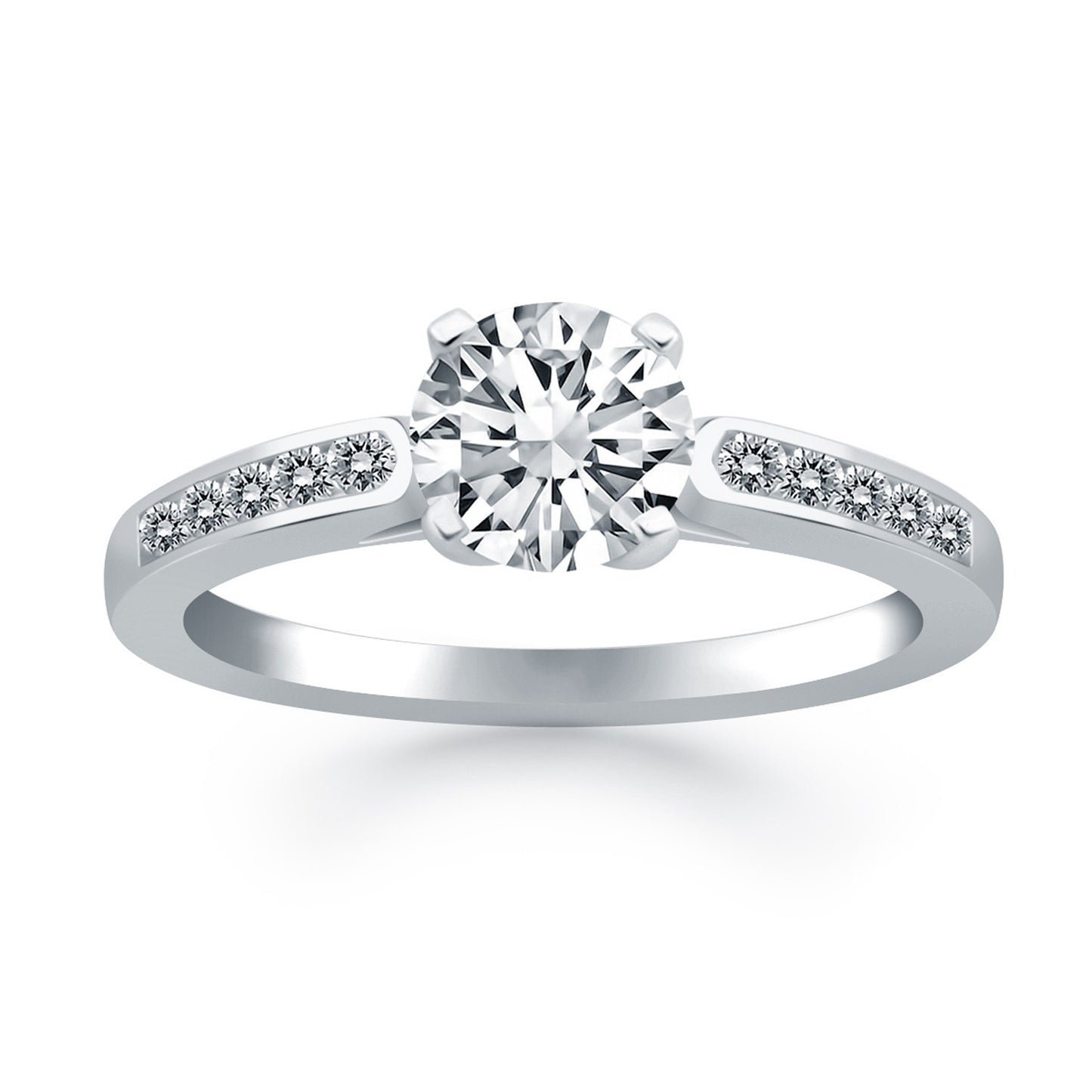 Size: 4.5 - 14k White Gold Diamond Channel Cathedral Engagement Ring