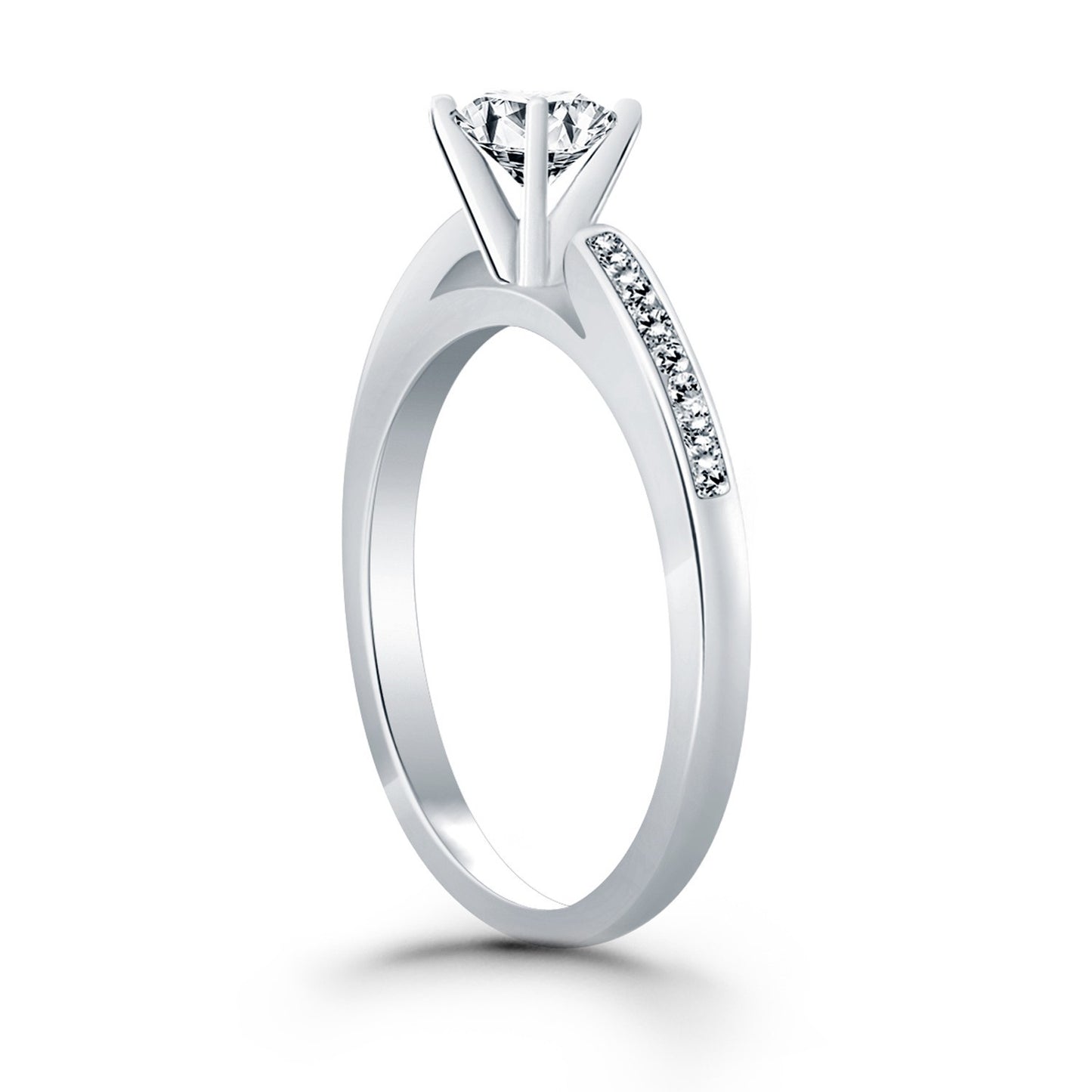 Size: 4.5 - 14k White Gold Diamond Channel Cathedral Engagement Ring