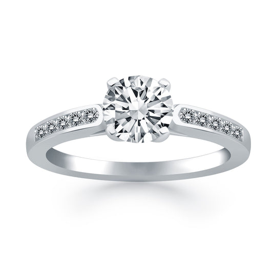 Size: 7.5 - 14k White Gold Diamond Channel Cathedral Engagement Ring