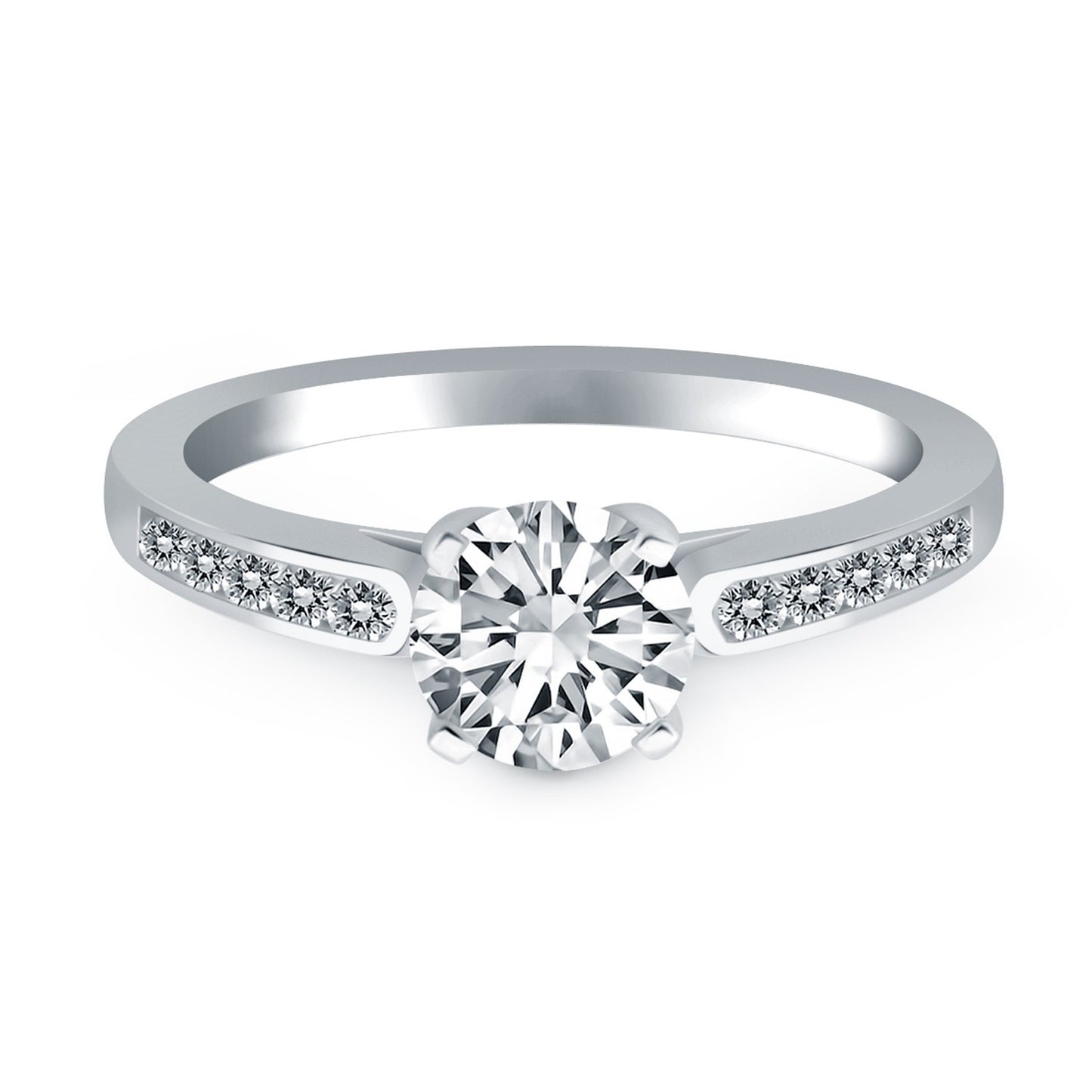 Size: 7.5 - 14k White Gold Diamond Channel Cathedral Engagement Ring