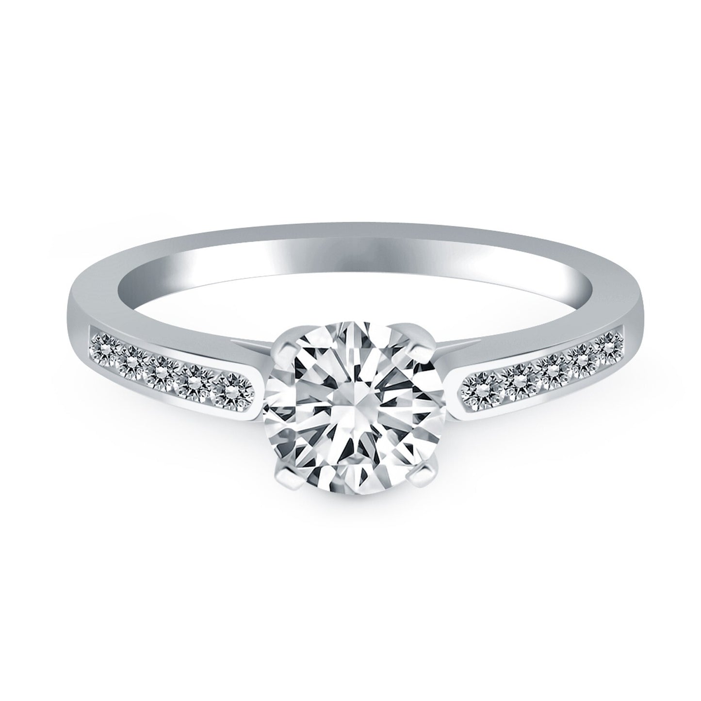 Size: 7 - 14k White Gold Diamond Channel Cathedral Engagement Ring