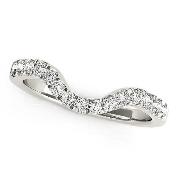 Size: 3.5 - 14k White Gold Curved Style Wedding Ring with Diamonds (1/3 cttw)