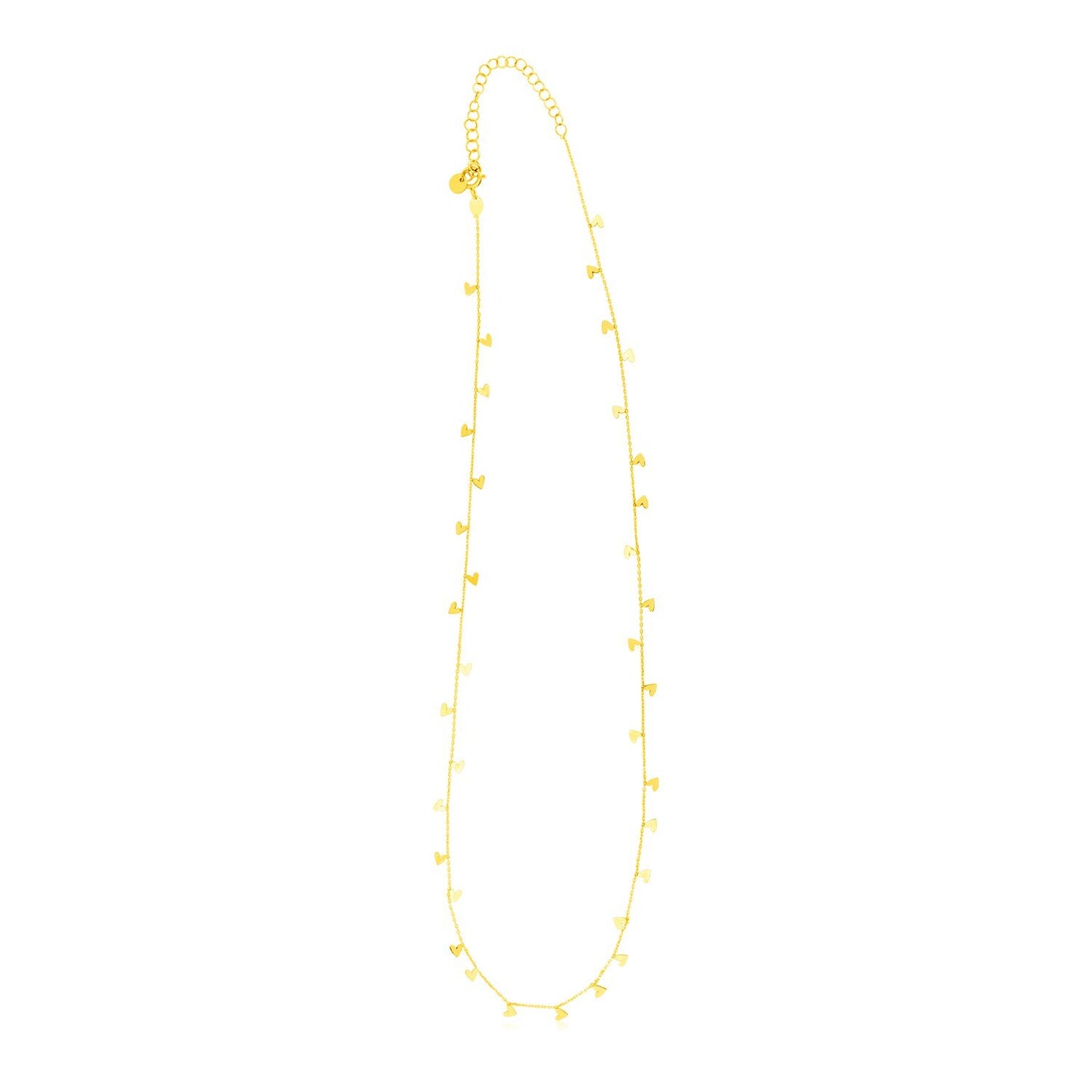 Size: 18'' - 14K Yellow Gold Necklace with Dangling Hearts