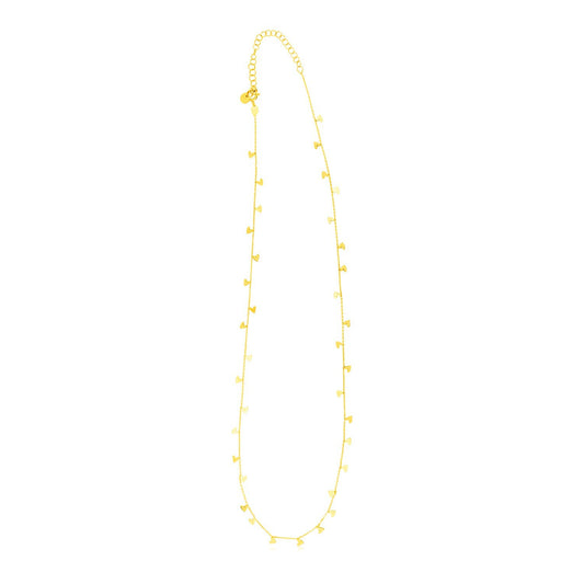 Size: 18'' - 14K Yellow Gold Necklace with Dangling Hearts