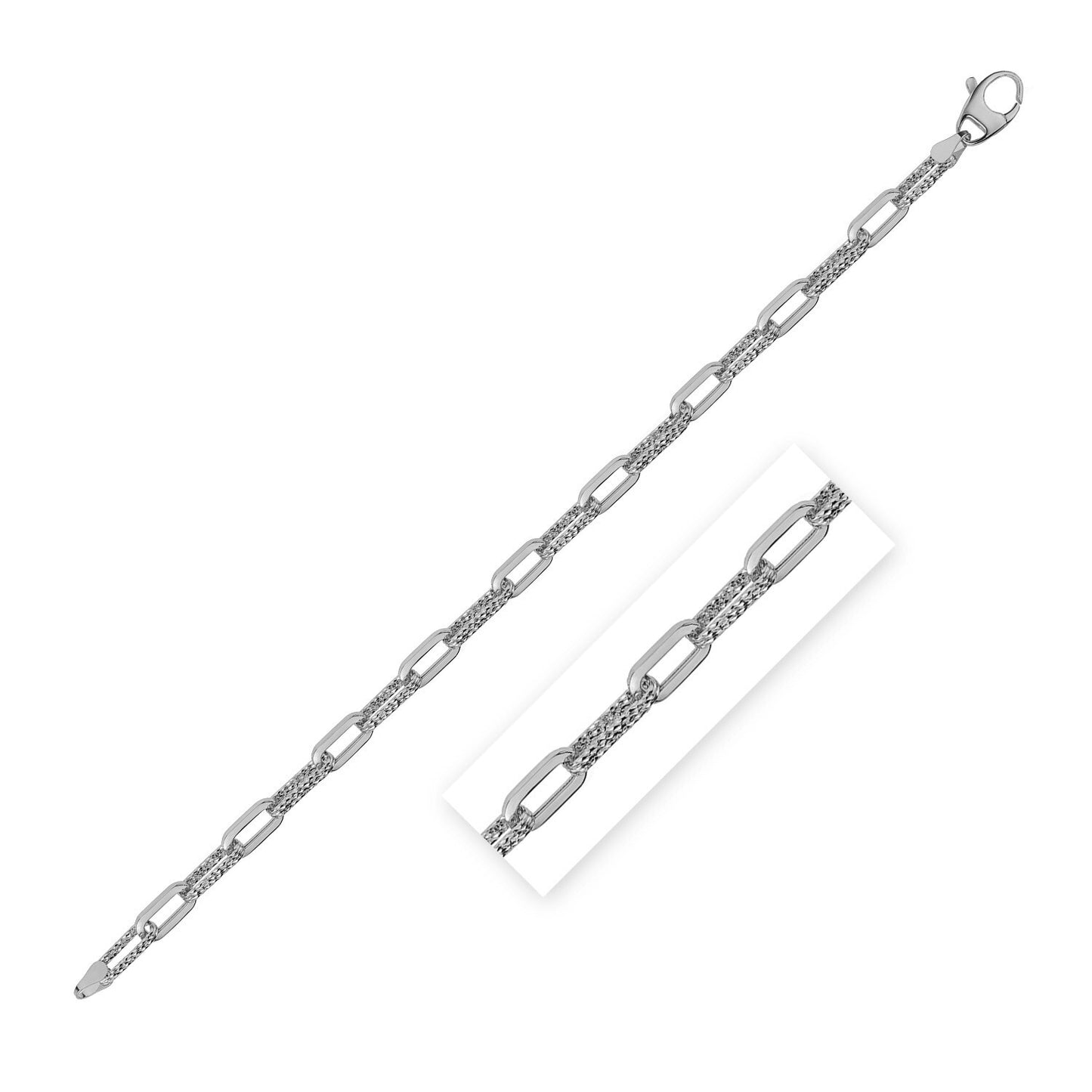 Size: 7.25 - 14k White Gold Diamante Paperclip Chain Bracelet (4.00 mm)