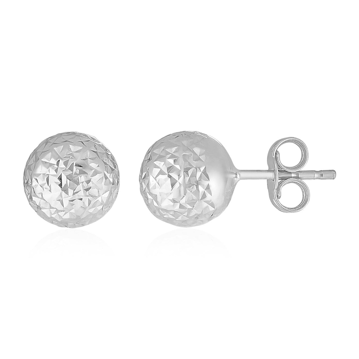 14k White Gold Ball Earrings with Crystal Cut Texture(7mm)