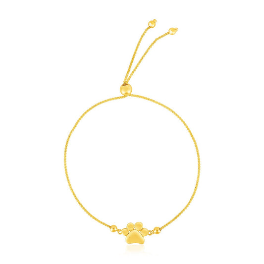 Size: 9.25'' - 14k Yellow Gold Adjustable Paw Print Bracelet