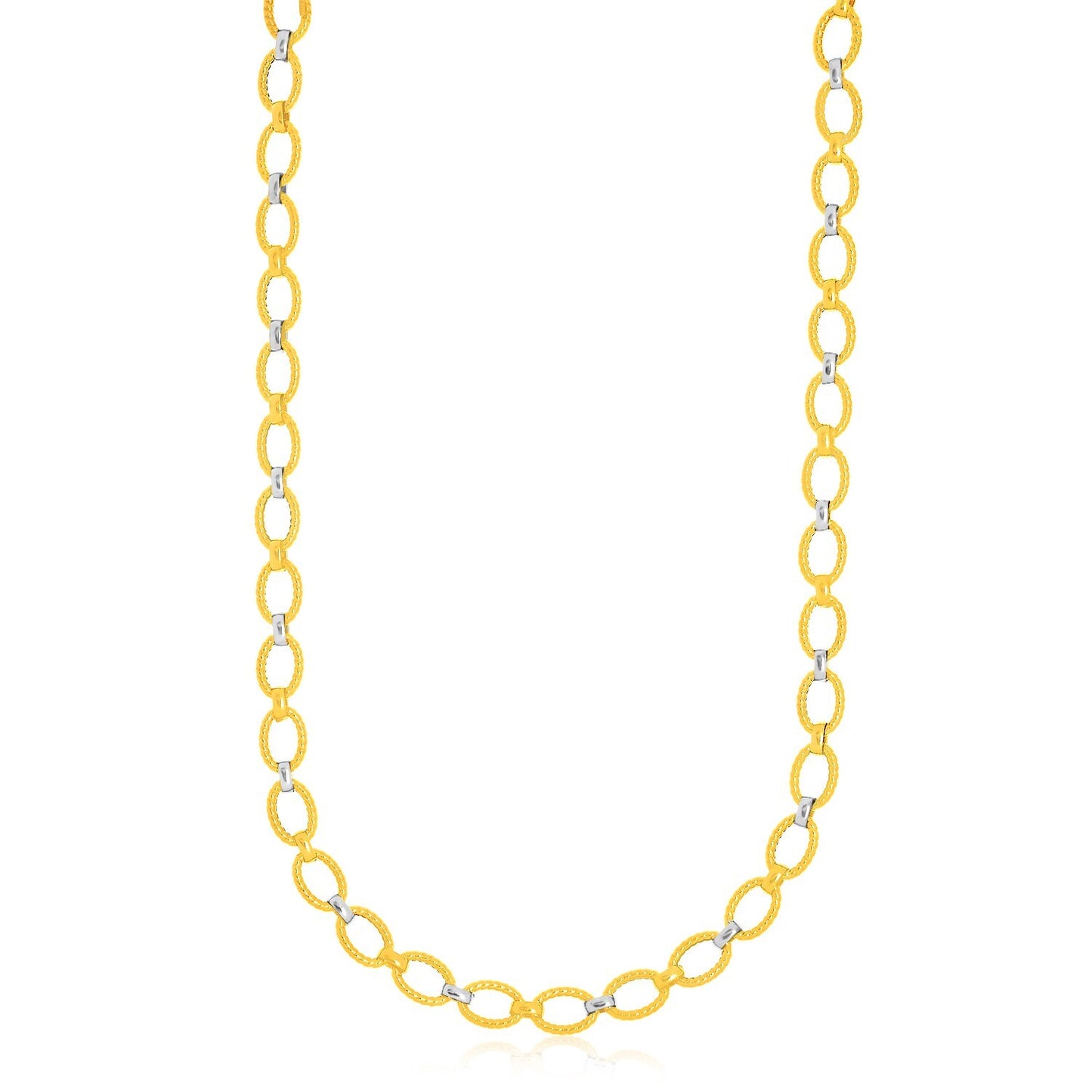 14k Two-Tone Gold Multi-Textured Oval Link Fancy Necklace