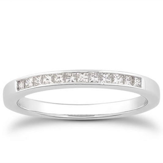 Size: 6.5 - 14k White Gold Channel Set Princess Diamond Wedding Ring Band