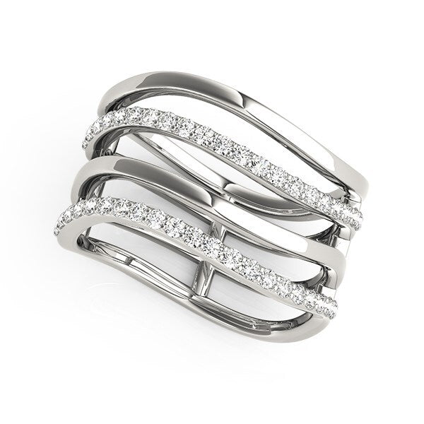 Size: 3.5 - 14k White Gold Multiple Band Design Ring with Diamonds (3/8 cttw)