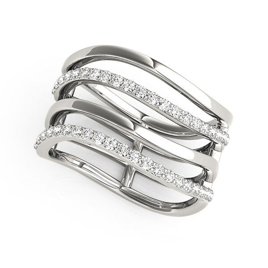 Size: 5.5 - 14k White Gold Multiple Band Design Ring with Diamonds (3/8 cttw)