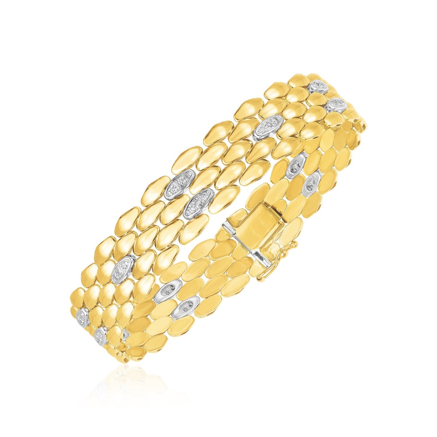 Size: 7.25'' - 14k Two Tone Gold High Polish Diamond Panther Bracelet (12mm)