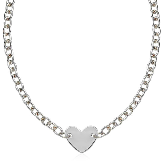 Size: 18'' - Sterling Silver Rhodium Plated Chain Bracelet with a Flat Heart Motif Station