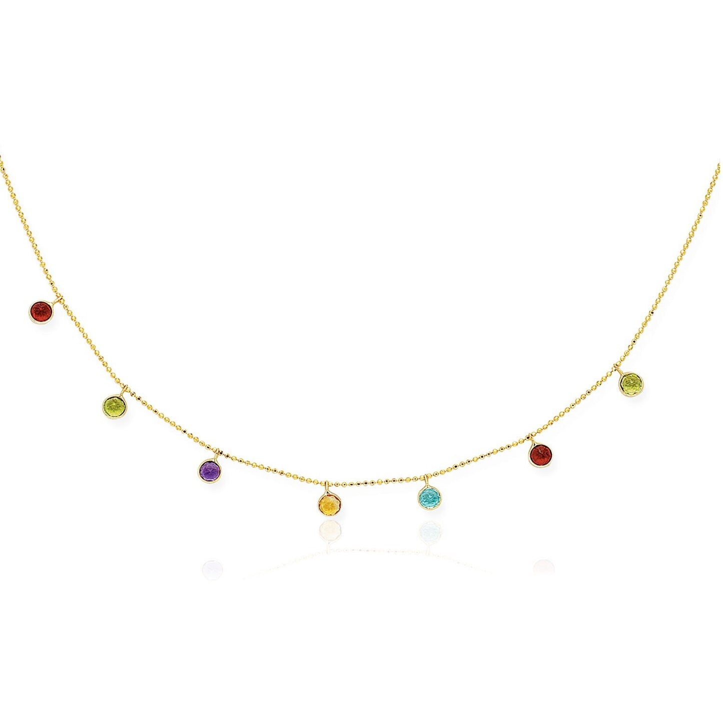 Size: 18'' - 14k Yellow Gold Cable Chain Necklace with Round Multi-Tone Charms