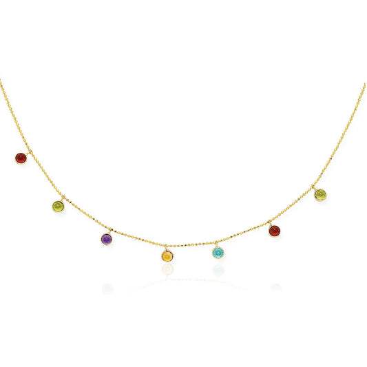 Size: 18'' - 14k Yellow Gold Cable Chain Necklace with Round Multi-Tone Charms