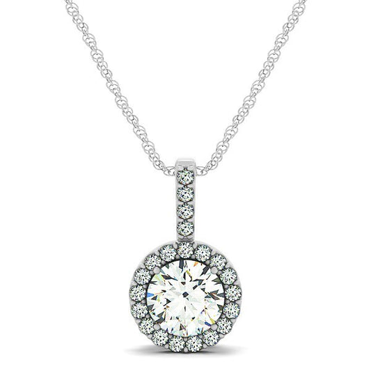 Size: 18'' - 14k White Gold Diamond Halo Round Style Pendant (5/8 cttw)