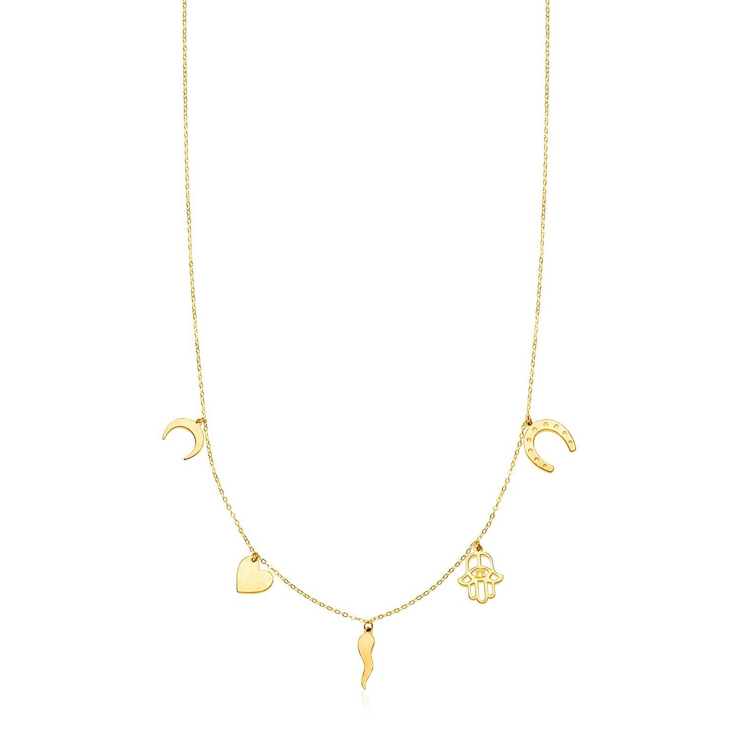 Size: 18'' - 14K Yellow Gold Necklace with Polished Charms