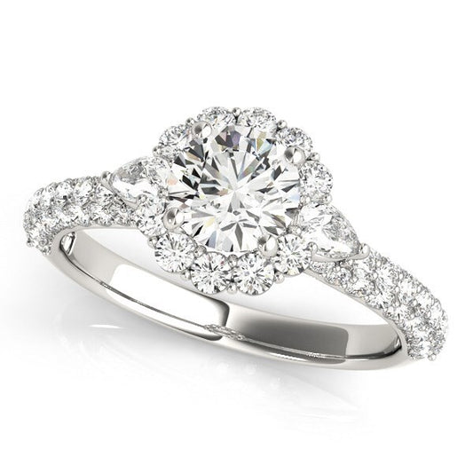 Size: 3.5 - 14k White Gold Halo Round Diamond Engagement Pave Band Ring (2 cttw)