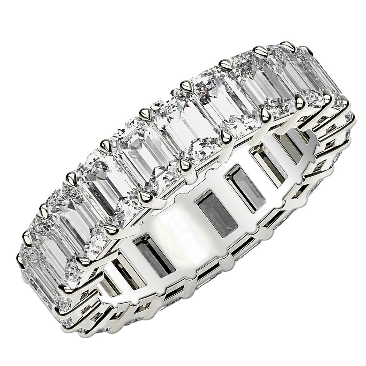 Size: 4.5 - Emerald Cut Lab Grown Diamond Eternity Ring in 14k White Gold (5 cttw FG/VS2)