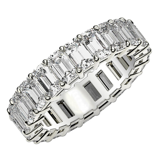 Size: 5.5 - Emerald Cut Lab Grown Diamond Eternity Ring in 14k White Gold (5 cttw FG/VS2)