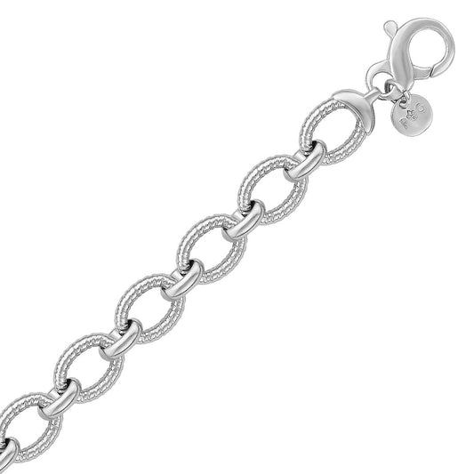 Size: 8'' - Sterling Silver Oval Cable Design Chain Link Bracelet