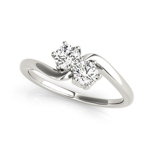 Size: 3 - Solitaire Two Stone Diamond Ring in 14k White Gold (1/2 cttw)