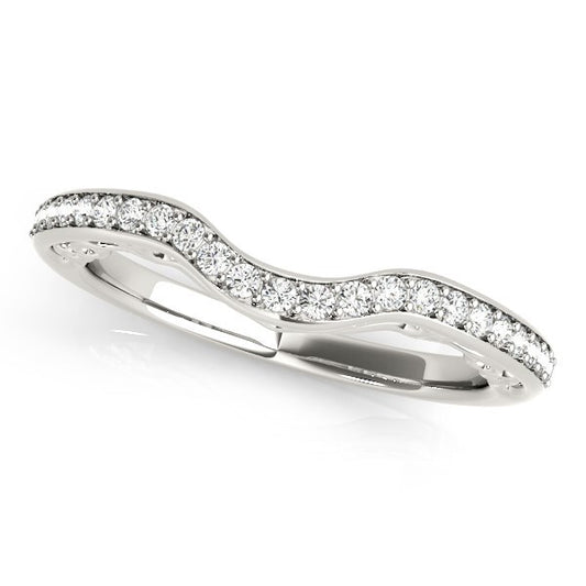 Size: 3.5 - 14k White Gold Prong Set Curved Diamond Wedding Ring (1/6 cttw)