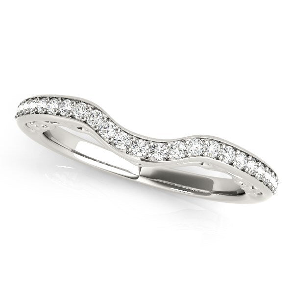 Size: 3 - 14k White Gold Prong Set Curved Diamond Wedding Ring (1/6 cttw)