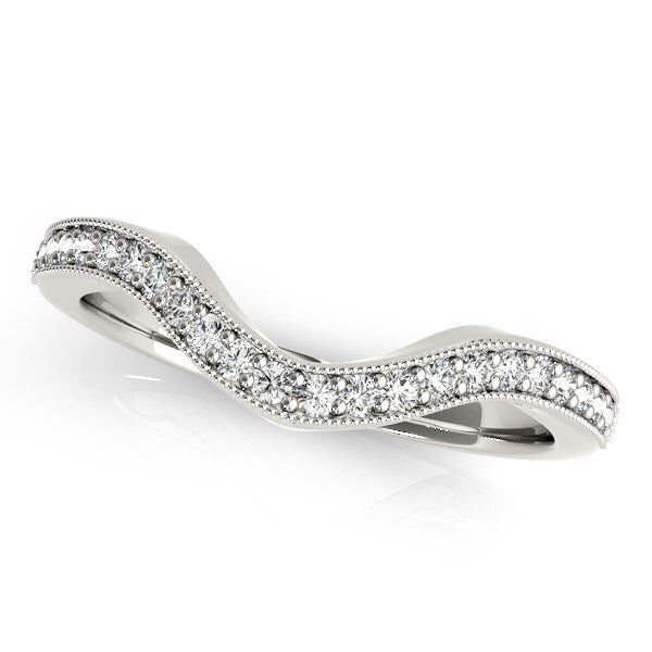 Size: 3.5 - 14k White Gold Milgrained Border Curved Diamond Wedding Band (1/5 cttw)