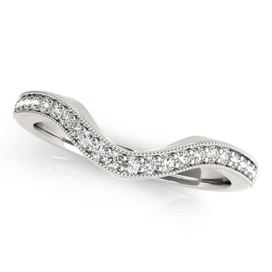 Size: 3 - 14k White Gold Milgrained Border Curved Diamond Wedding Band (1/5 cttw)